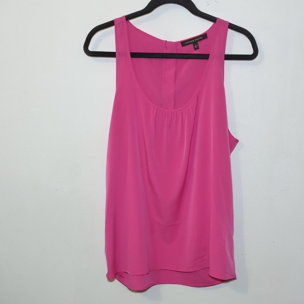 Cynthia Steffe Pink Tank Top w/ Navy Blue Trim + Exposed Zipper Women's Size L